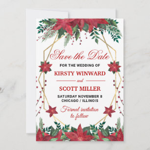 Watercolor Poinsettia Wedding Save the Date Invitation
