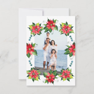 Watercolor Poinsettia Wreath - 3x5 Holiday Card