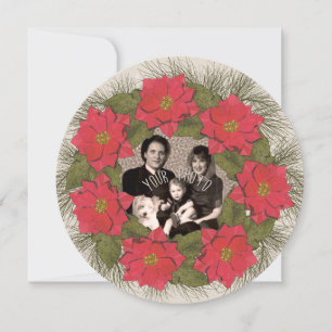 Watercolor Poinsettia Wreath with Your Photo Holiday Card
