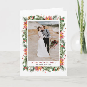 Watercolor Poinsettias Christmas Frame Wedding Holiday Card