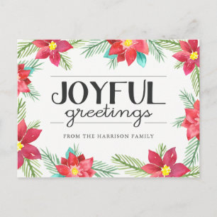 Watercolor Poinsettias Holiday Postcard