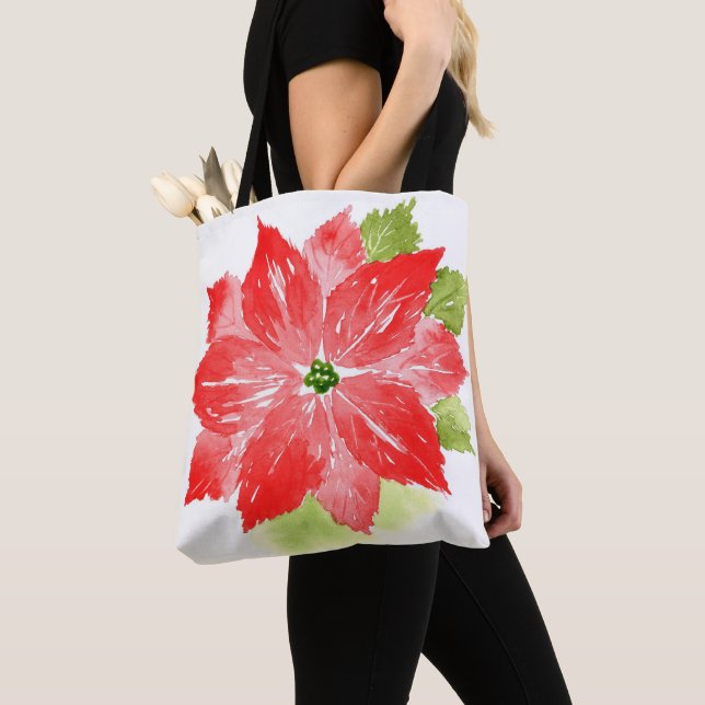 Watercolor Poinsettias Tote Bag (Close Up)