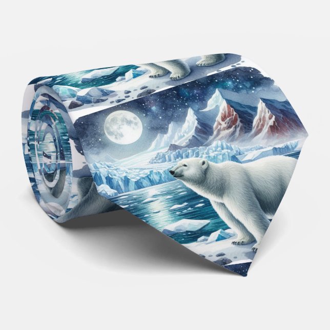 Watercolor Polar Bear Arctic Ice  Tie (Rolled)