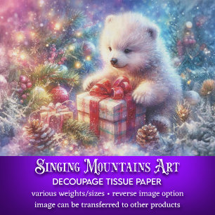 Watercolor Polar Bear Christmas Gift Decoupage Tissue Paper