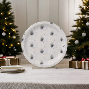 Watercolor Polar Bear Christmas Tree Pattern Paper Plate