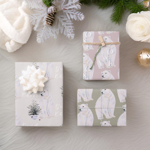 Watercolor Polar Bear Christmas Tree Pattern Wrapping Paper Sheet