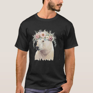 Watercolor Polar Bear Flower Crown Boho Aesthetic T-Shirt