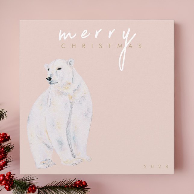 Watercolor Polar Bear Modern Merry Christmas Holiday Card (Creator Uploaded)