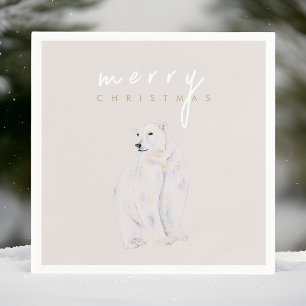 Watercolor Polar Bear Modern Merry Christmas Napkin