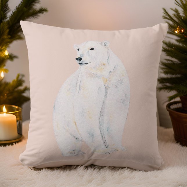 Watercolor Polar Bear Stylish Bohemian Christmas Cushion (Creator Uploaded)