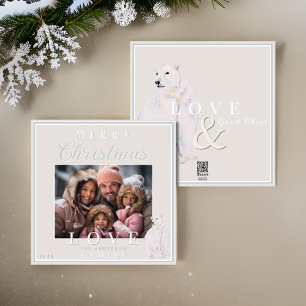 Watercolor Polar Bear Typography Christmas Photo Holiday Card