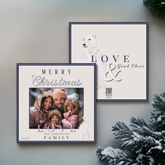 Watercolor Polar Bear Typography Christmas Photo Holiday Card (Creator Uploaded)