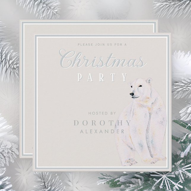 Watercolor Polar Bear Vintage Christmas Party Invitation (Creator Uploaded)