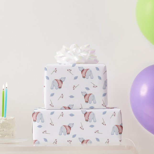 Watercolor Polar Bears Christmas Nature Art  Wrapping Paper (Party Gifts)