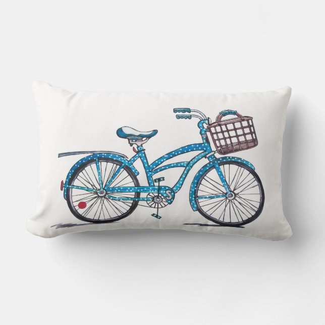 Watercolor Polka Dot Bicycle Lumbar Cushion (Front)