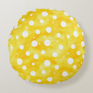Watercolor Polka Dot - Earthy Yellow and White (2) Round Cushion
