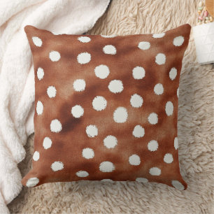 Watercolor Polka Dot in Coffee Brown and White Cushion