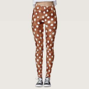 Watercolor Polka Dot in Coffee Brown and White Leggings