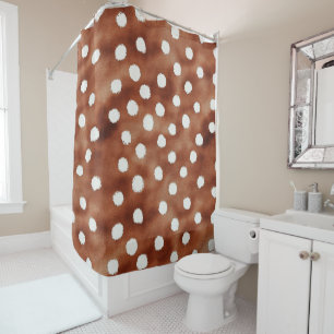 Watercolor Polka Dot in Coffee Brown and White Shower Curtain