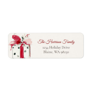 Watercolor Polka Dot Red Bow Christmas Return Address Label