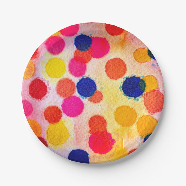 Watercolor polka dots cute circles paper plate (Front)