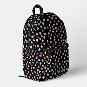 Watercolor Polka Dots On Black Printed Backpack