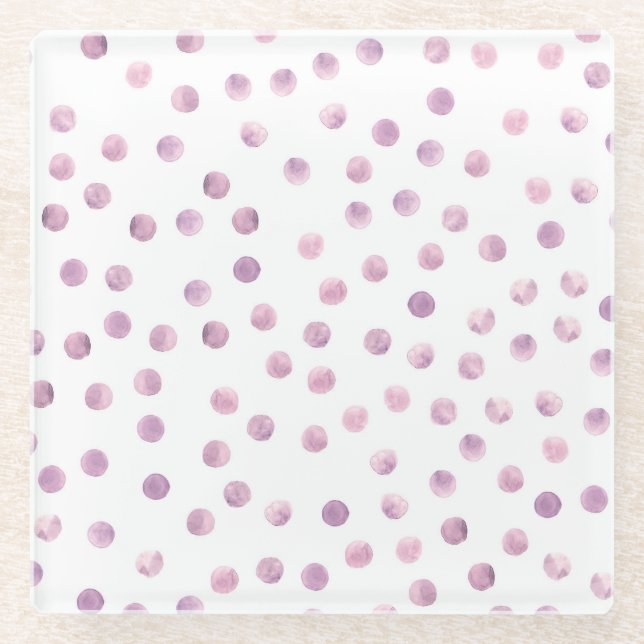 Watercolor polka dots, pink geometric background. glass coaster (Front)