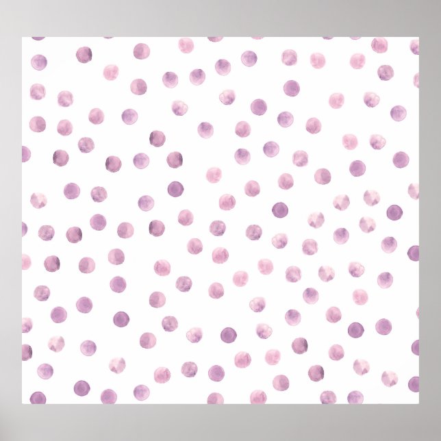 Watercolor polka dots, pink geometric background. poster (Front)