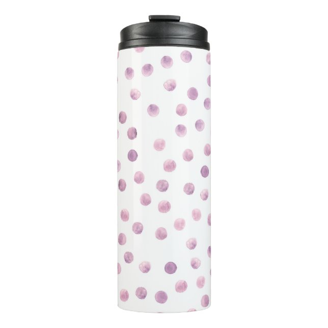 Watercolor polka dots, pink geometric background. thermal tumbler (Front)