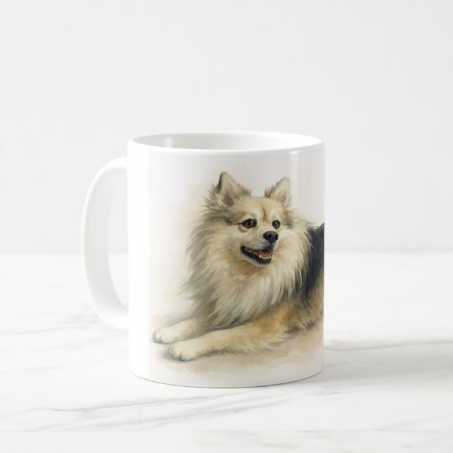 Watercolor Pomchi Dog Portrait Coffee Mug (Front Left)
