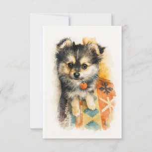 Watercolor Pomchi Puppy Thank You Card