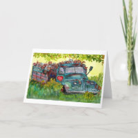 watercolor POMDR dog rescue truck w/adoptable dogs