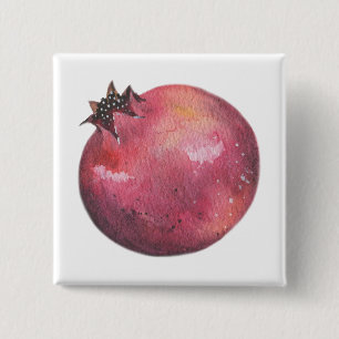 Watercolor Pomegranate 15 Cm Square Badge