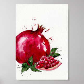 Watercolor Pomegranate Kitchen art Poster