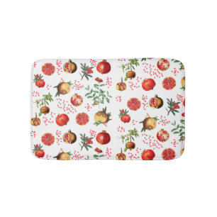 Watercolor Pomegranate Mediterranean Fruit Pattern Bath Mat