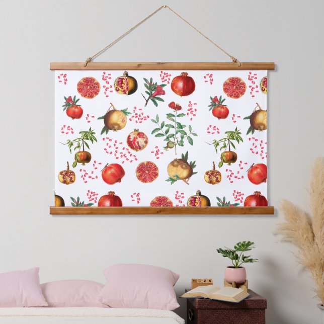 Watercolor Pomegranate Mediterranean Fruit Pattern Hanging Tapestry (Bedroom)