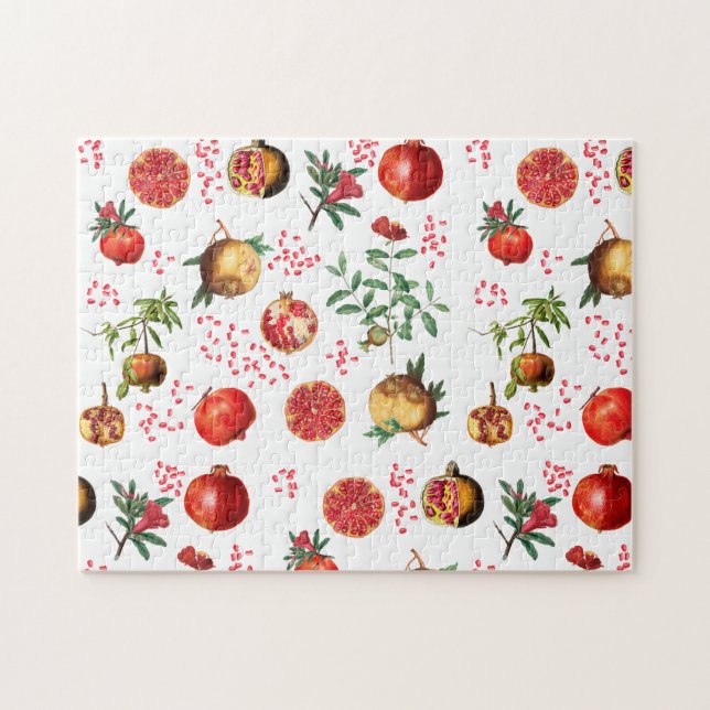 Watercolor Pomegranate Mediterranean Fruit Pattern Jigsaw Puzzle (Horizontal)