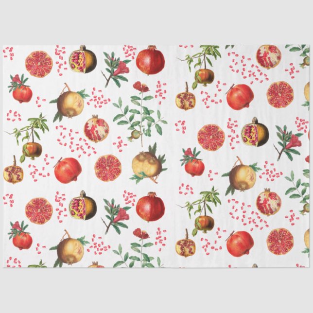 Watercolor Pomegranate Mediterranean Fruit Pattern Tissue Paper (Front)