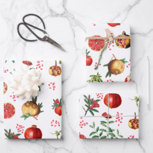 Watercolor Pomegranate Mediterranean Fruit Pattern Wrapping Paper Sheet