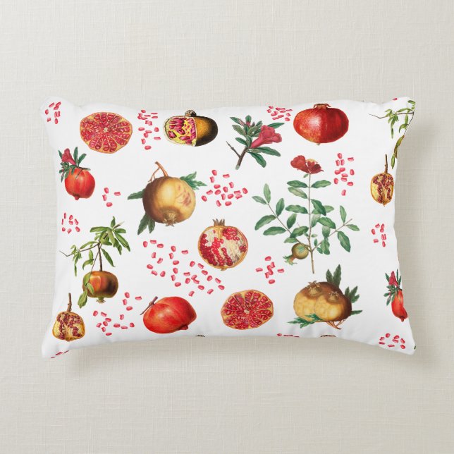 Watercolor Pomegranate Mediterranean Pattern Decorative Cushion (Front)