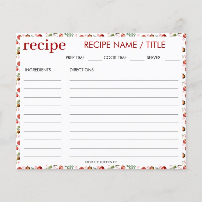 Watercolor Pomegranate Mediterranean Recipe Card (Front)
