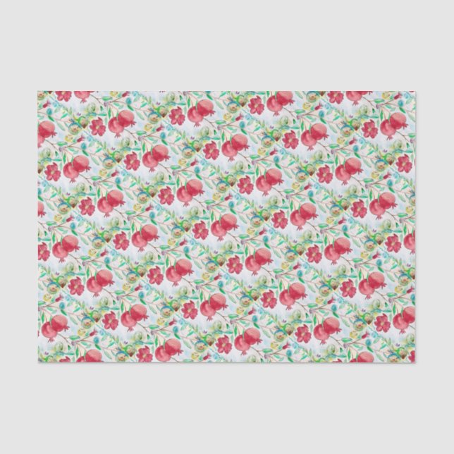 Watercolor Pomegranate red Fruit Pattern Pretty  Tissue Paper (Front)