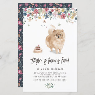 Watercolor Pomeranian Dog Birthday Invitation