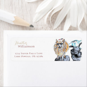 Watercolor Pomeranian Dog Christmas Return Address Label
