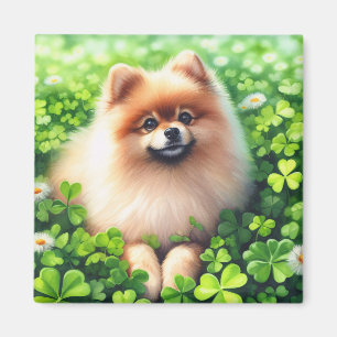 Watercolor Pomeranian Green Shamrock Field Magnet
