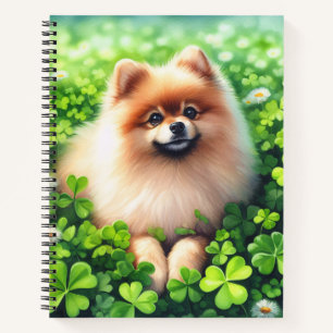 Watercolor Pomeranian Green Shamrock Field Notebook