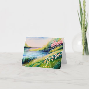 Watercolor pond and flowers customisable card
