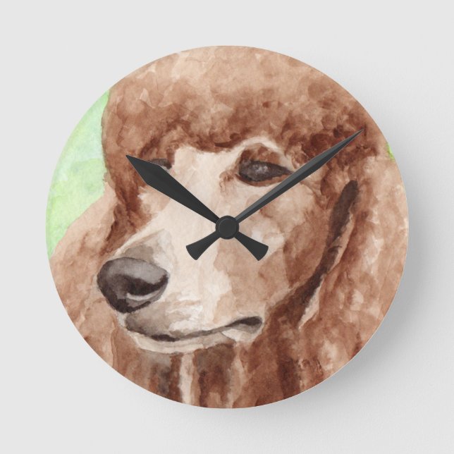 Watercolor Poodle Round Clock (Front)