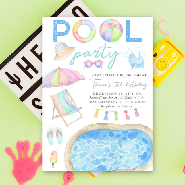 Watercolor Pool Party Birthday Invitation (Creator Uploaded)