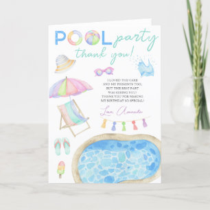 Watercolor Pool Party Birthday Thank you